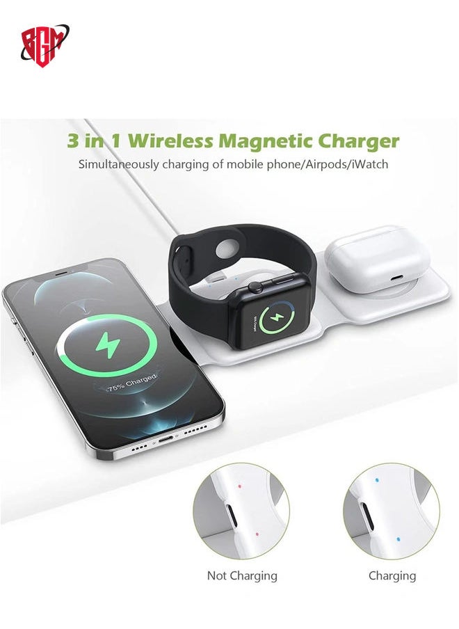 BGM - 3 in 1 Wireless Charger, Foldable Magnetic Charger Station, 18W Fast Wireless Charging Pad, Compatible with iPhone 14/13/12/11, Samsung Galaxy, AirPods, Google Pixel, Apple Watch - Image 1