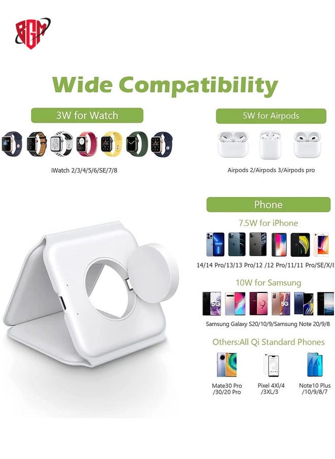 BGM - 3 in 1 Wireless Charger, Foldable Magnetic Charger Station, 18W Fast Wireless Charging Pad, Compatible with iPhone 14/13/12/11, Samsung Galaxy, AirPods, Google Pixel, Apple Watch - Image 1