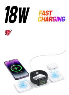 3 in 1 Wireless Charger, Foldable Magnetic Charger Station, 18W Fast Wireless Charging Pad, Compatible with iPhone 14/13/12/11, Samsung Galaxy, AirPods, Google Pixel, Apple Watch