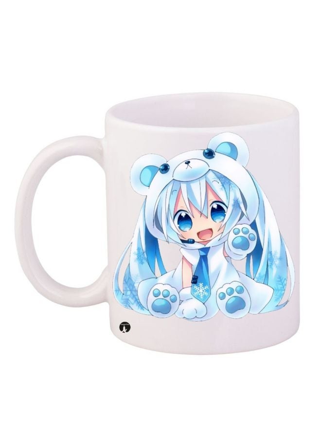 RYN Anime Girl Printed Coffee Mug White/Blue/Beige 11ounce