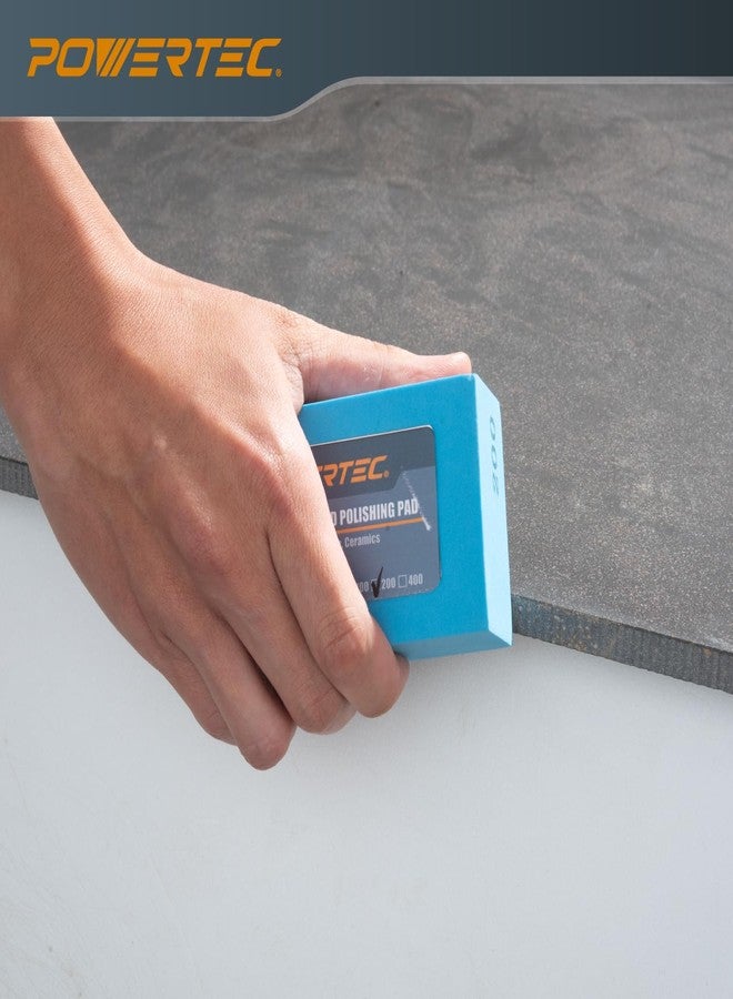 باورتيك وسادات تلميع يدوية من الألماس من POWERTEC، 200 حبيبة، عبوة واحدة، كتلة صنفرة ماسية لتلميع وطحن البورسلين والبلاط السيراميكي والزجاج والجرانيت والحجر والخشب والمعادن (71906) - Image 2