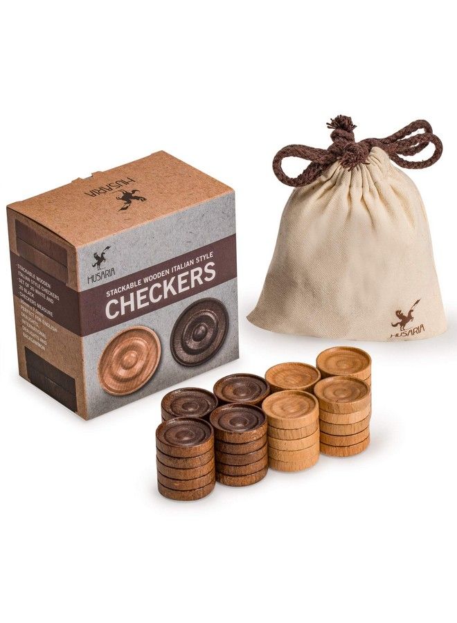 Yellow Mountain Imports Husaria Wooden Italian Style Checker Pieces With Stackable Ridges And Drawstring Pouch, 40 Pieces  - Image 2