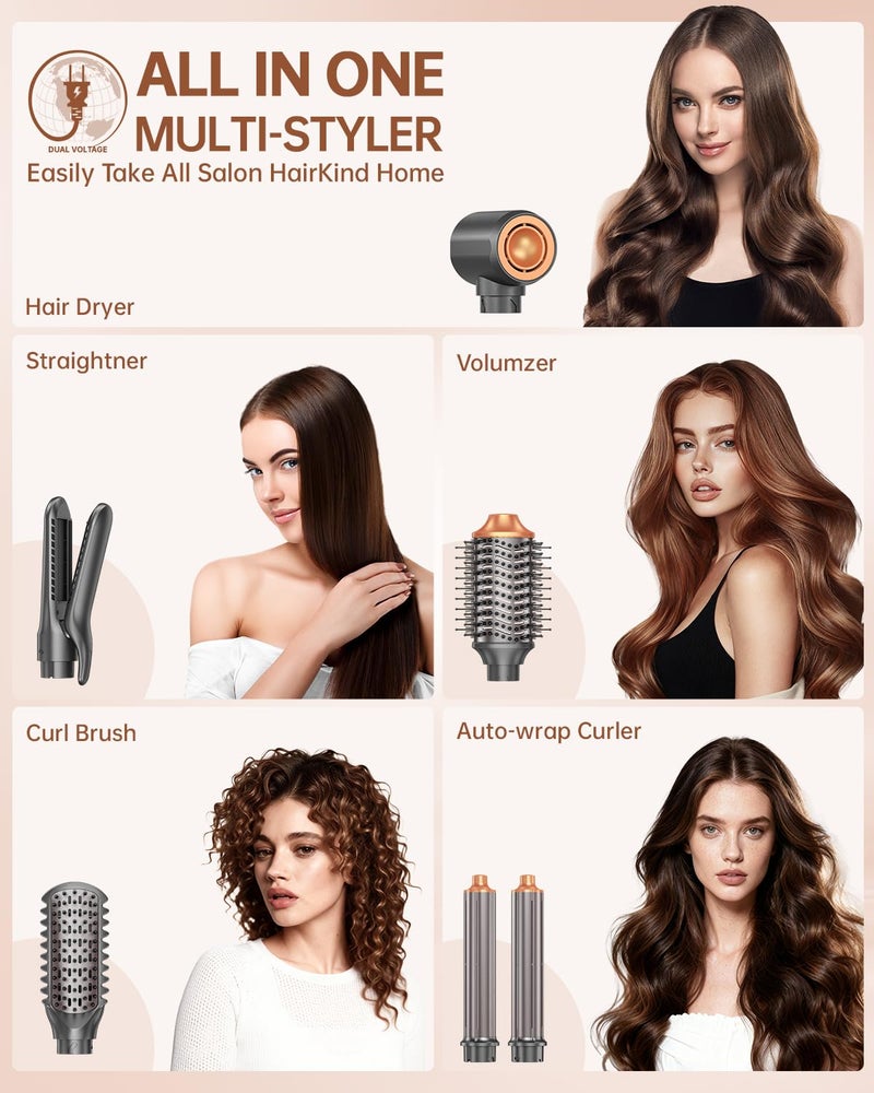 WEBEAUTY فرشاة مجفف الشعر: أداة تصفيف متعددة 7 في 1 بجهد مزدوج مع مكواة هوائية ساخنة، ومجففات تلقائية، ومكثف خالٍ من التجاعيد، وتجفيف سريع، وتصفيف وتنعيم - Image 2