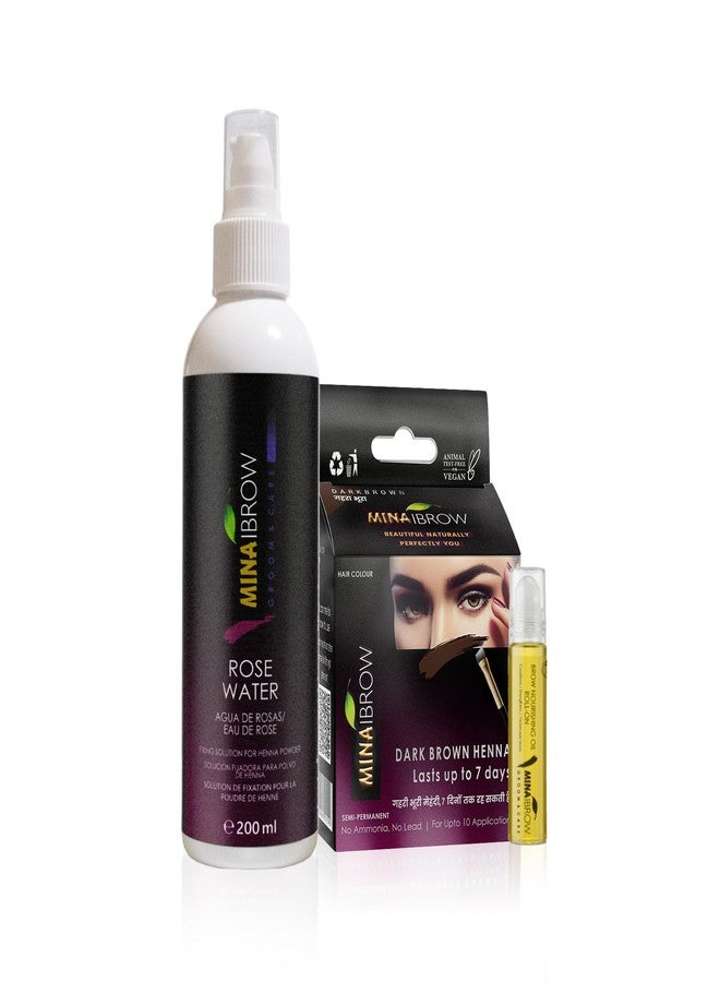 MinaiBrow Tint Kit (Dark brown) - Natural Spot Coloring Brow Tinting Powder with Rose water 200ml and Nourishing Oil 10ml - Image 1
