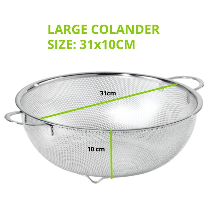 FRESHOME Multipurpose Stainless Steel Collander for Washing Rice Fruits Vegetables and Grains to Filter Easily in The Kitchen Bowl Large 31x10 Centimeter Silver31L x 15W x 9H centimeters - Image 2