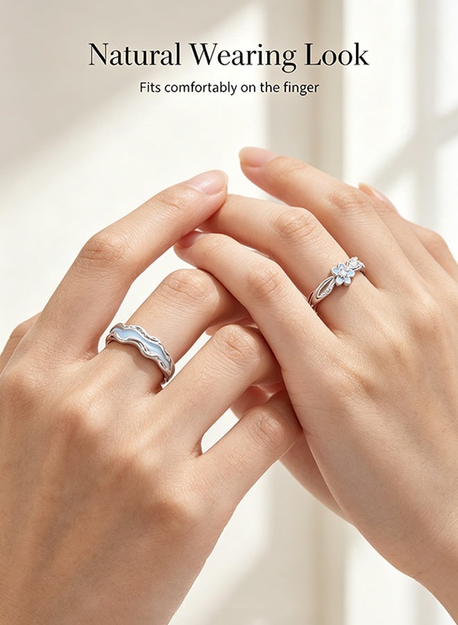 GIFT Forget‑Me‑Not Couple Rings, Adjustable Open Band Silver Plated Matching Promise Rings For Lovers - Image 3