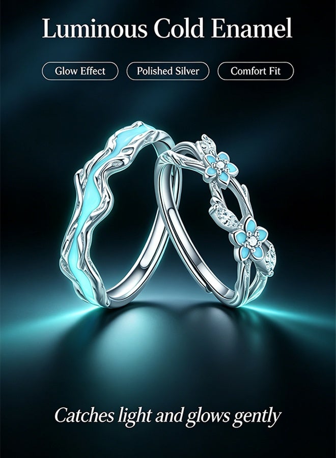 GIFT Forget‑Me‑Not Couple Rings, Adjustable Open Band Silver Plated Matching Promise Rings For Lovers - Image 5