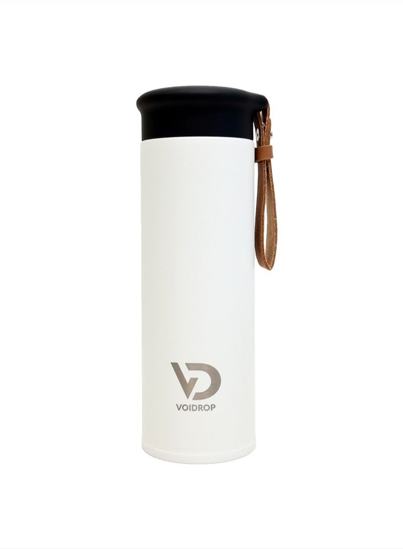 VoiDrop Small Insulated Water Bottle 450ml Stainless Steel Water Bottle With Filter Water Bottle With PU Strap Hydrate Water Bottle Tumbler Water Bottle With Powder Coated SNOW WHITE 16oz - Image 1