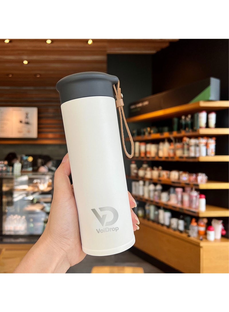 VoiDrop Small Insulated Water Bottle 450ml Stainless Steel Water Bottle With Filter Water Bottle With PU Strap Hydrate Water Bottle Tumbler Water Bottle With Powder Coated SNOW WHITE 16oz - Image 5
