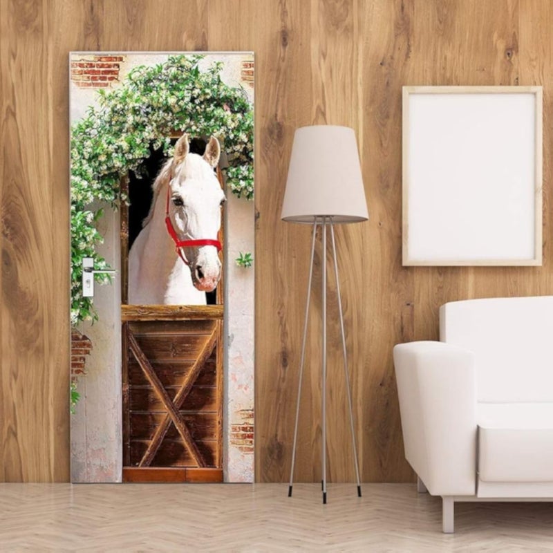 3D Wallpaper Sticker White Horse Door Sticker Self adhesive Wall Stickers Home decoration Gifts Bedroom Wallpapers