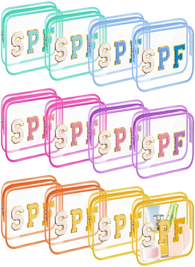 Kacctyen 12 Pcs Spf Clear Makeup Bags Bulk Waterproof Sunscreen Pouch Beach Pool Bag Chenille Letter Patch PVC Preppy Travel Toiletry Cosmetic Zipper Organizer for Women Girls Summer Vacation Gifts - Image 1