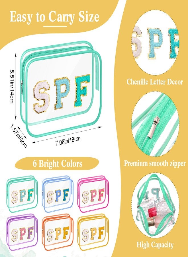Kacctyen 12 Pcs Spf Clear Makeup Bags Bulk Waterproof Sunscreen Pouch Beach Pool Bag Chenille Letter Patch PVC Preppy Travel Toiletry Cosmetic Zipper Organizer for Women Girls Summer Vacation Gifts - Image 3