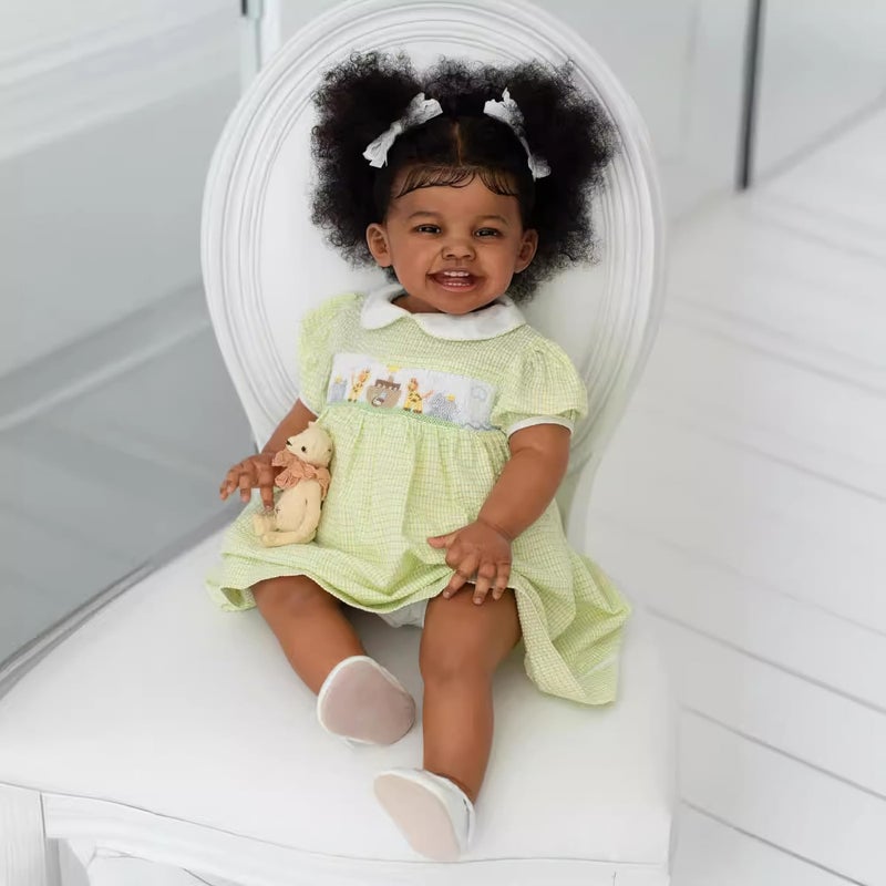 Wamdoll 24Inches Sweet Smiling Rooted Curly Hair Lifelike Reborn Baby Girl Dolls that Look Real and Feel Real Realistic Newborn Toddler Collectible Art Doll in Dark Brown Skin - Image 2