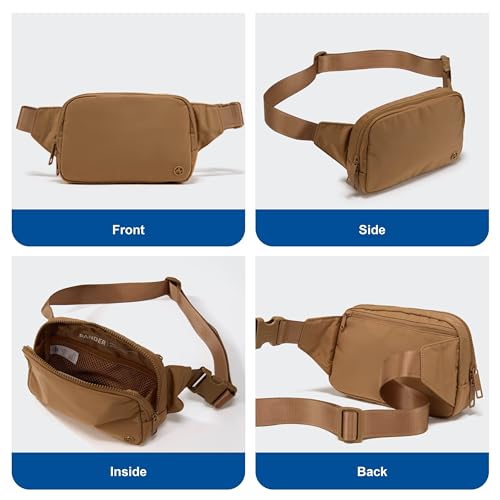 Pander Belt Bag Large 2L, Nylon Fanny Pack Purse for Women and Men with Adjustable Strap, Caramel Brown - Image 3