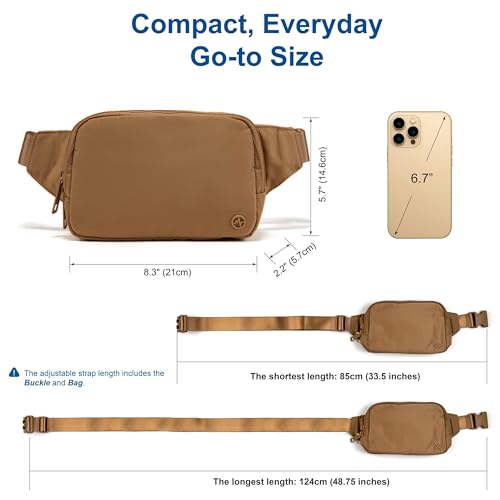 Pander Belt Bag Large 2L, Nylon Fanny Pack Purse for Women and Men with Adjustable Strap, Caramel Brown - Image 4