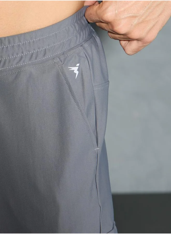 تكنوسبورت Technosport Solid Regular Fit Cargo Joggers with Drawstring