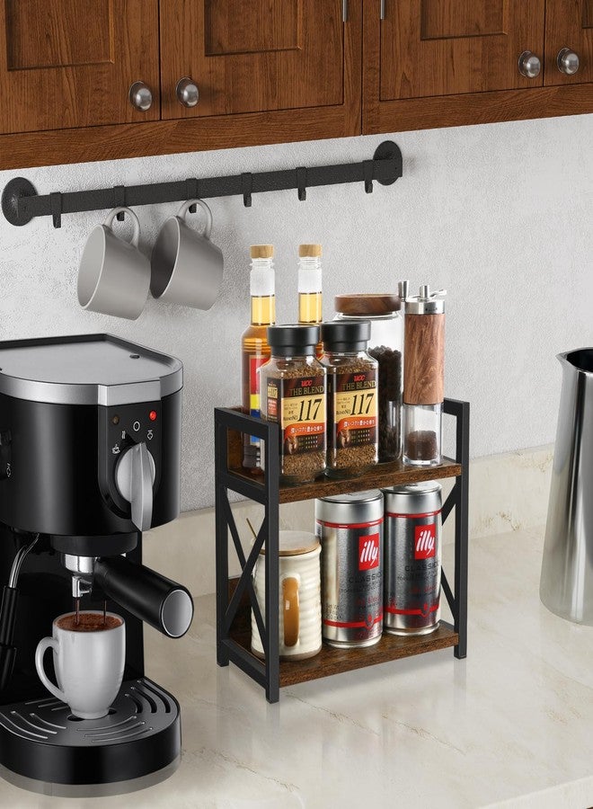 YINMIT Countertop Shelf Organizer,Coffee Bar Accessories,Spice Rack,Coffee Counter Shelf,2 Tier Coffee Organizer Station for Mugs,Cups,Cream,Syrup(Rustic Brown, Small) - Image 2