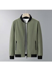 New Spring Autumn Mens Baseball Cap Jacket Solid Color Thin Zipper-up Style Jacket For Middle-aged And Youth Plus Size Top Army Green