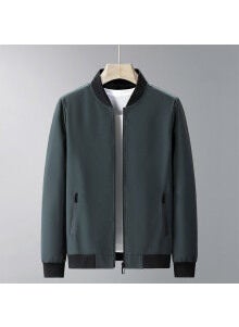 New Spring Autumn Mens Baseball Cap Jacket Solid Color Thin Zipper-up Style Jacket For Middle-aged And Youth Plus Size Top Army Green