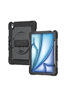 iPad Air 13 Trio Shield Case / Anti-Drop Protection / Shockproof / Pencil Holder / Hand Strap / Built-in Screen Frame / 360° Folding Handle / Adjustable Handle / Soft Silicone Skin - Black