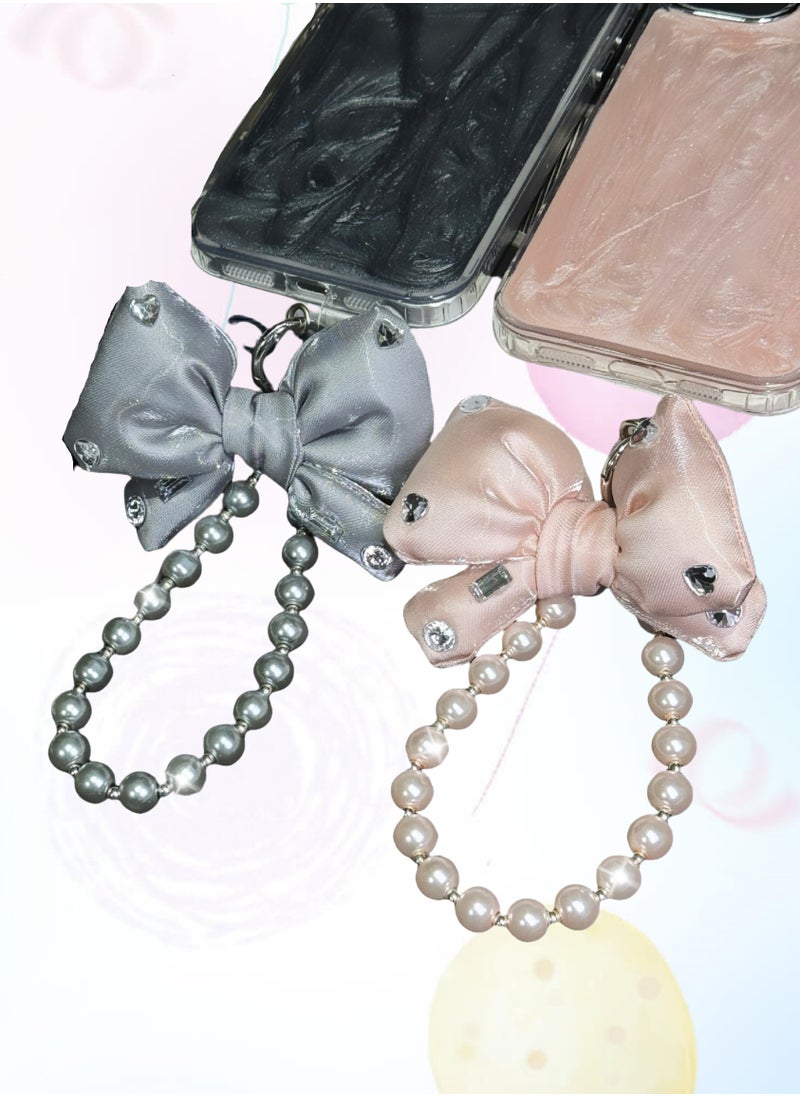 Generic Phone Charm , Pearl Bow Beaded Phone Chain lanyards, Anti-Lost Charm Wrist Strap Phone Lanyard Wrist Strap Keychain with Stainless steel 360 degree rotating clip metal chain,for Wallet Handbag Camera Cell Decoration  - Image 4