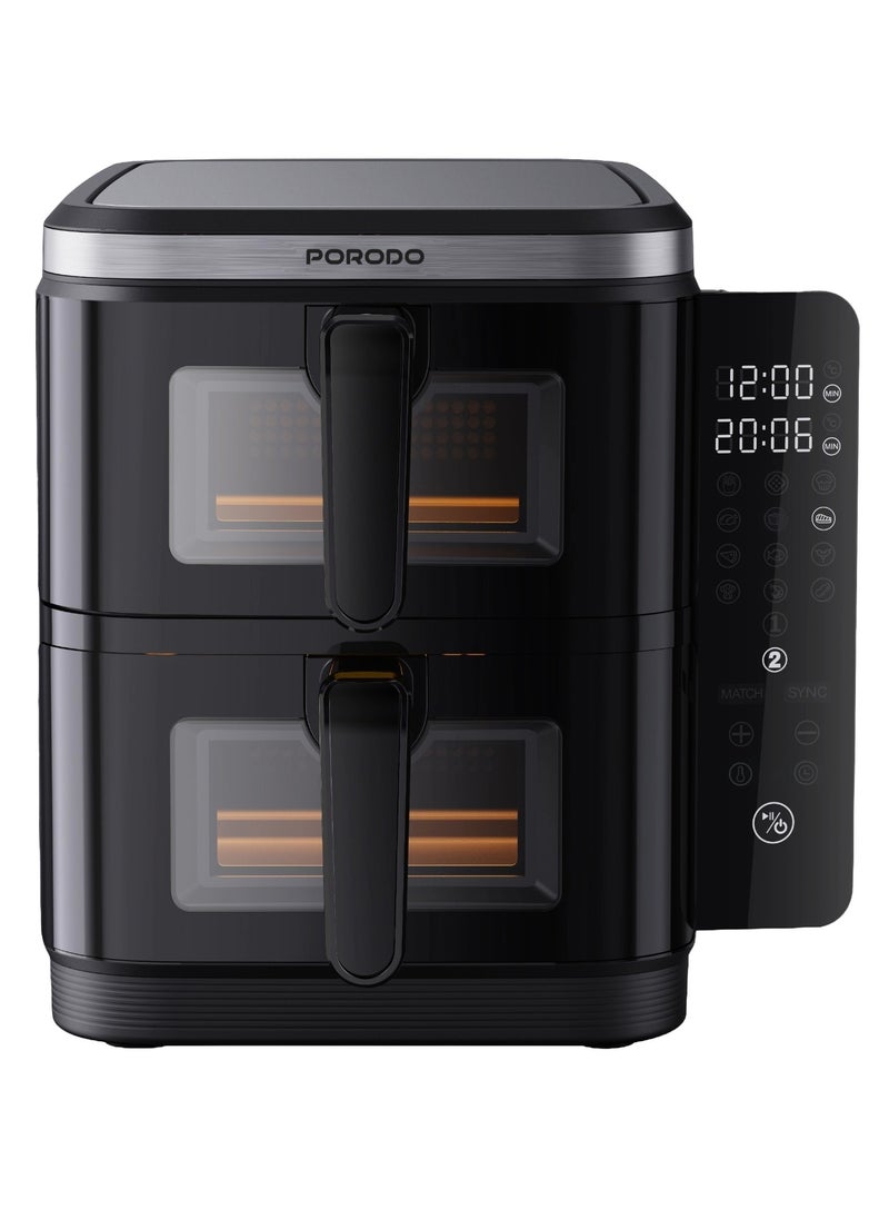 porodo - 11L Air Fryer Double Stack 5.5L+5.5L Capacity 2800W with Info Display & Touch Panel / 12 Presets / Versatile Cooking Functions / High-Efficiency Cooking / Healthier meals - Black - Image 1
