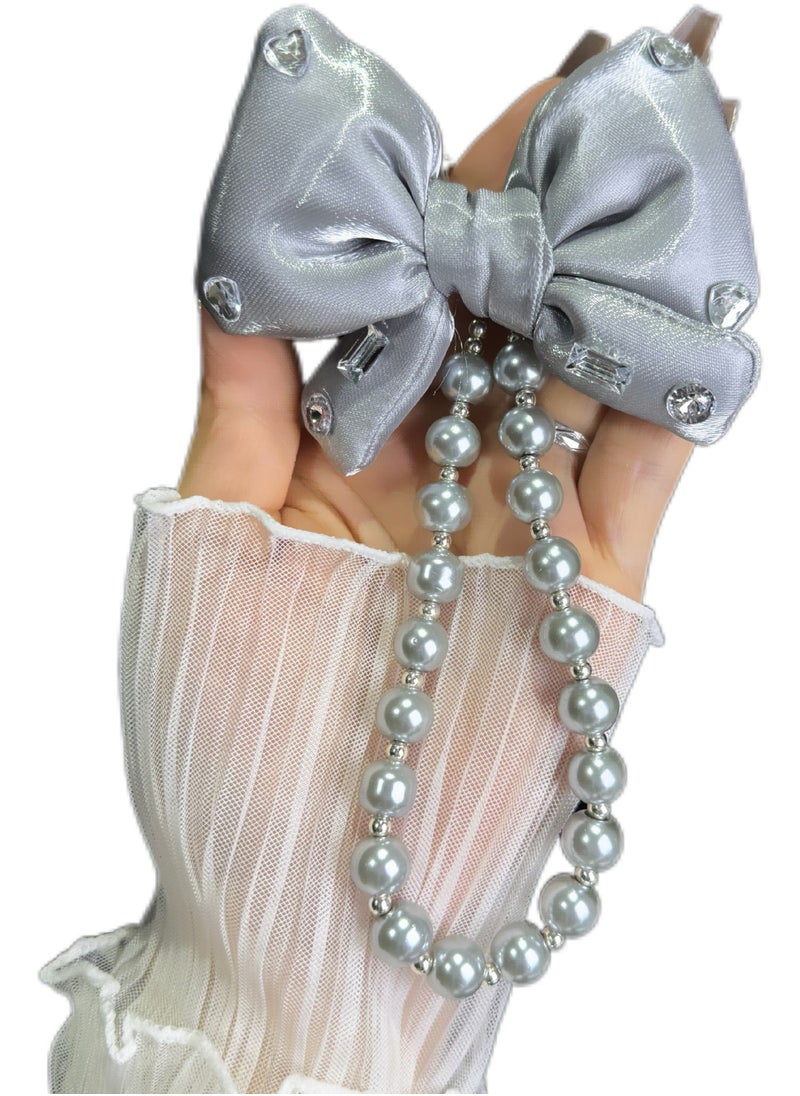 Generic Phone Charm , Pearl Bow Beaded Phone Chain lanyards, Anti-Lost Charm Wrist Strap Phone Lanyard Wrist Strap Keychain with Stainless steel 360 degree rotating clip metal chain,for Wallet Handbag Camera Cell Decoration  - Image 3