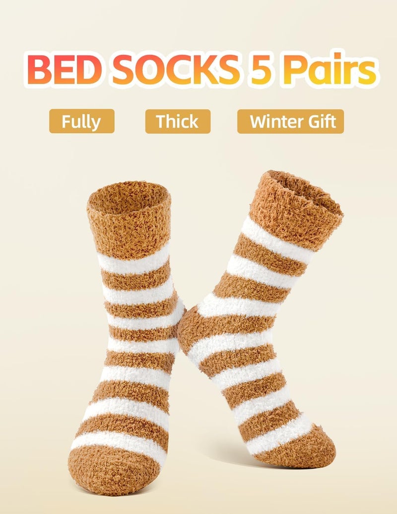 SOLARAE 5Pairs Fluffy Socks for Women Bed Socks Ladies Winter Thick Cozy Socks Warm Soft Fuzzy Home Slipper Socks, Perfect for Home, Sleep, and Athletic Wear, Plush Microfiber Socks of Great Gift Idea - Image 4