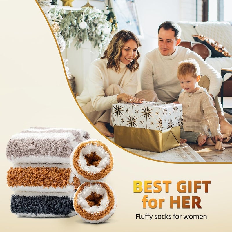 SOLARAE 5Pairs Fluffy Socks for Women Bed Socks Ladies Winter Thick Cozy Socks Warm Soft Fuzzy Home Slipper Socks, Perfect for Home, Sleep, and Athletic Wear, Plush Microfiber Socks of Great Gift Idea - Image 3