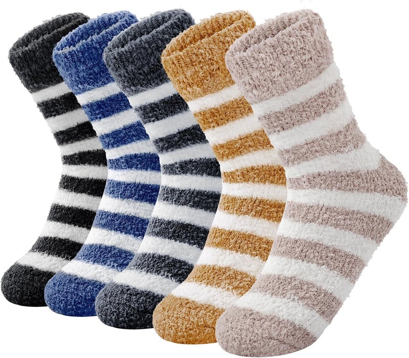 SOLARAE 5Pairs Fluffy Socks for Women Bed Socks Ladies Winter Thick Cozy Socks Warm Soft Fuzzy Home Slipper Socks, Perfect for Home, Sleep, and Athletic Wear, Plush Microfiber Socks of Great Gift Idea - Image 1