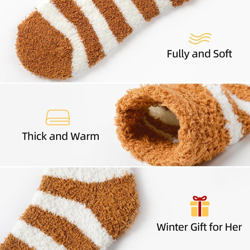 SOLARAE 5Pairs Fluffy Socks for Women Bed Socks Ladies Winter Thick Cozy Socks Warm Soft Fuzzy Home Slipper Socks, Perfect for Home, Sleep, and Athletic Wear, Plush Microfiber Socks of Great Gift Idea - Image 5
