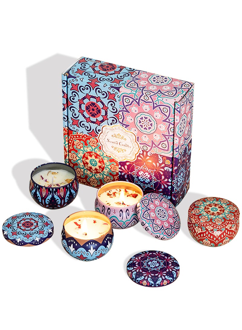 شموع معطرة، عبوة من 4 شموع عطرية مع زيت عطري، شموع الصويا للمنزل معطرة، تدوم 48 ساعة، مثالية لأعياد الميلاد وحفلات العروس وحفلات الانتقال إلى منزل جديد (أسلوب بوهو)  - Image 1
