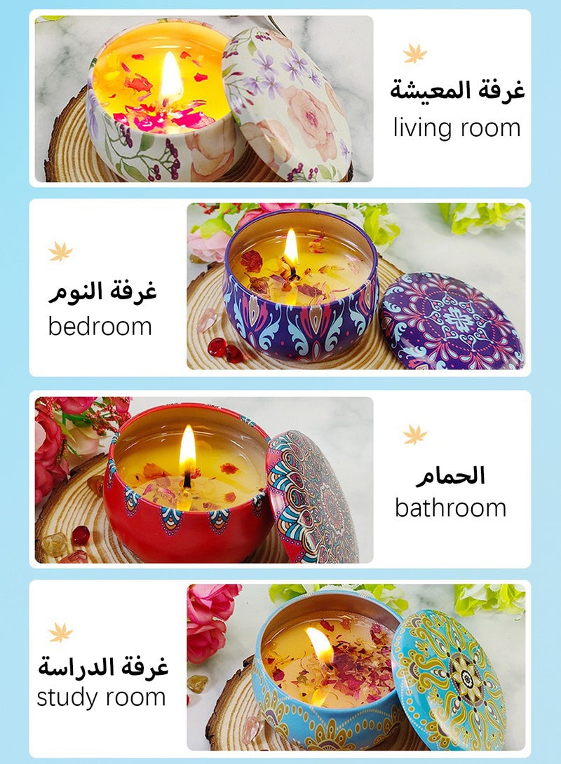 شموع معطرة، عبوة من 4 شموع عطرية مع زيت عطري، شموع الصويا للمنزل معطرة، تدوم 48 ساعة، مثالية لأعياد الميلاد وحفلات العروس وحفلات الانتقال إلى منزل جديد (أسلوب بوهو)  - Image 4