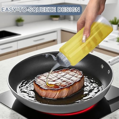 KEUYE Oil Bottle for Griddle With Twisting Lids, Griddle bottle squeeze for Sauces and Oil,Leak-proof,BPA Free Plastic,Gray,12oz(350ml),4Pack - Image 5