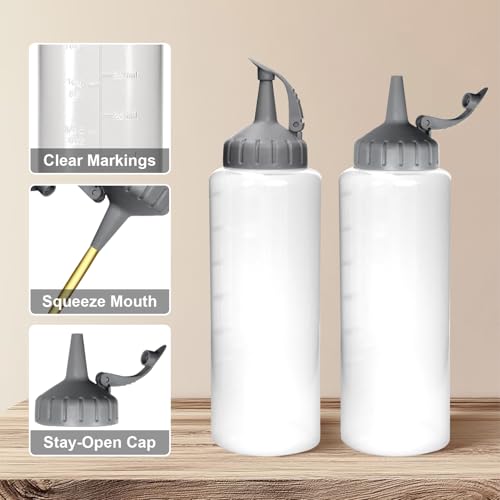 KEUYE Oil Bottle for Griddle With Twisting Lids, Griddle bottle squeeze for Sauces and Oil,Leak-proof,BPA Free Plastic,Gray,12oz(350ml),4Pack - Image 3