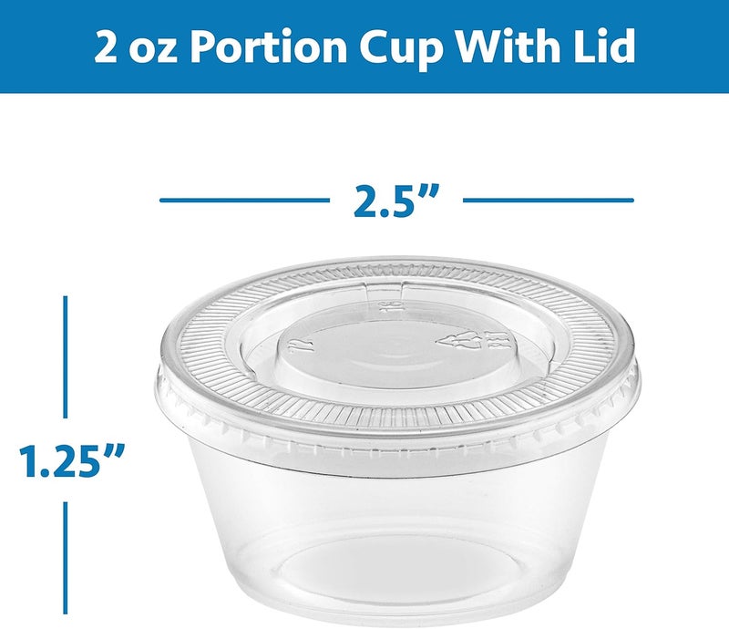 NYHI 100-Pack Of 2 Ounce Clear Plastic Jello Shot Cup Containers With Snap On Leak-Proof Lids -Jello Shooter Shot Cups -Compact Food Storage For Portion Control, 2 Oz,Sauces, Liquid, Dips - Image 3