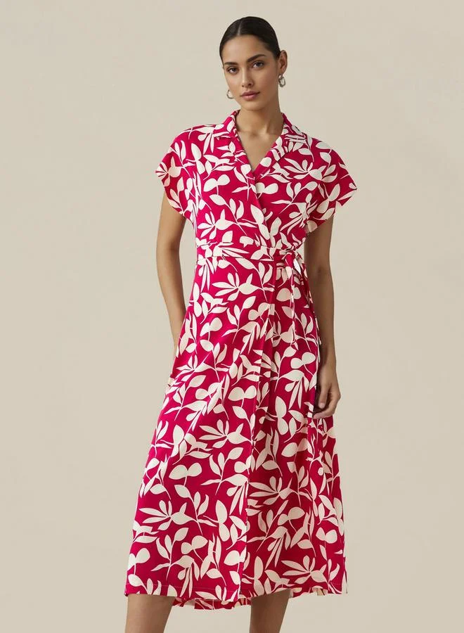 Splash FAV Leaf Print Wrap Style Women Dress with Tie-Up Detail