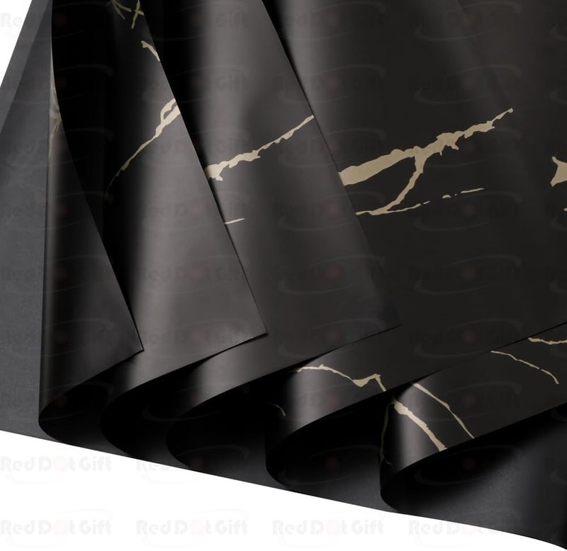 Red Dot Gift Pack of 20 Sheets Waterproof Floral Gift Wrapping Paper, Marble-Black, 57x57cm - Image 2