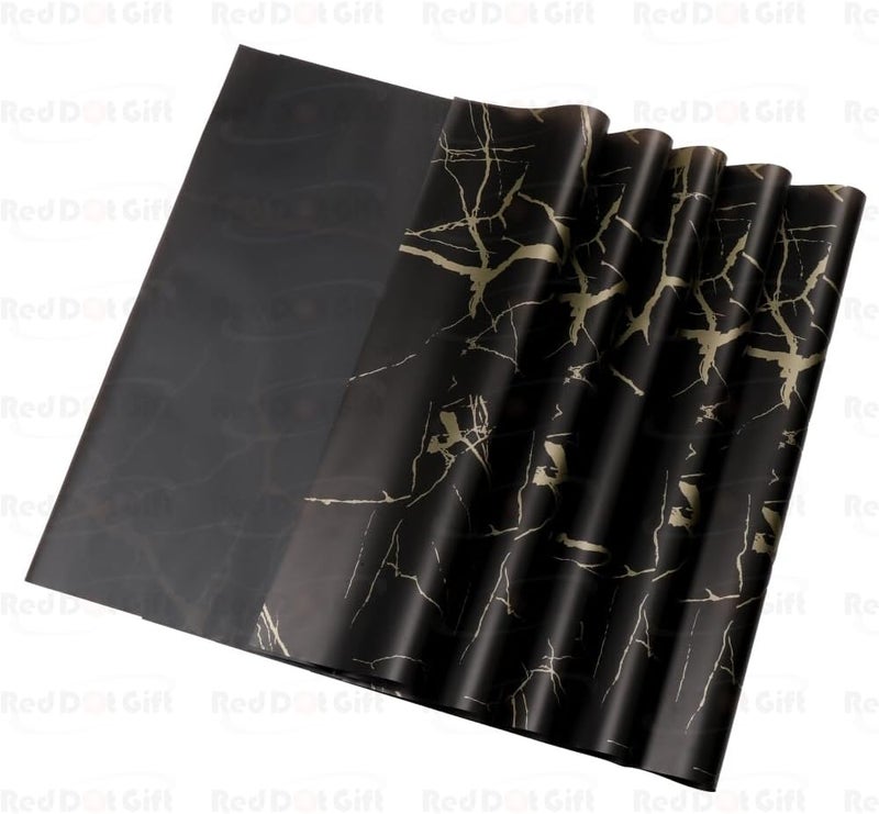 Red Dot Gift Pack of 20 Sheets Waterproof Floral Gift Wrapping Paper, Marble-Black, 57x57cm - Image 3