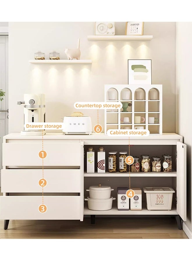 خزانة جانبية حديثة الحد الأدنى ، خزانة تخزين متعددة الأغراض ، مقعد تلفزيوني ، خزانة جانبية متكاملة مع 3 طبقات من الدرجات وخزانة واحدة مناسبة للمطبخ / المعيشة / غرفة النوم (أبيض ، 140 × 40 × 75 سم) - Image 5