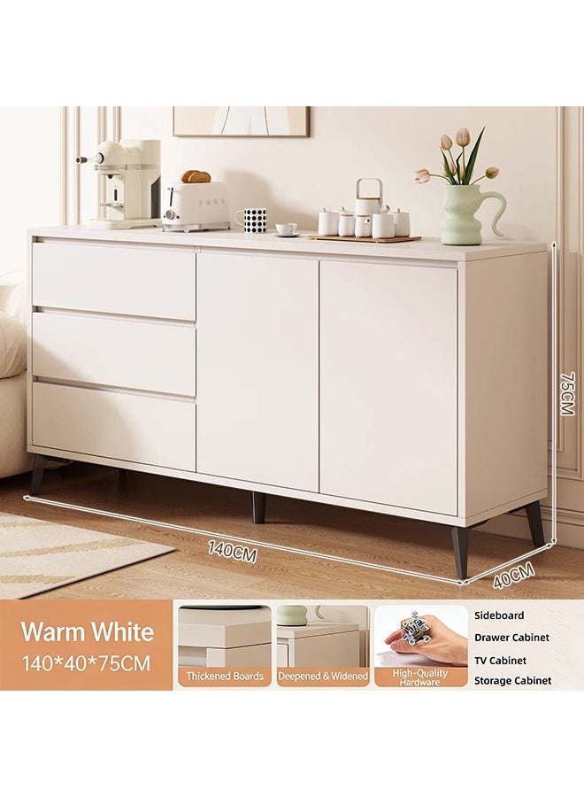 خزانة جانبية حديثة الحد الأدنى ، خزانة تخزين متعددة الأغراض ، مقعد تلفزيوني ، خزانة جانبية متكاملة مع 3 طبقات من الدرجات وخزانة واحدة مناسبة للمطبخ / المعيشة / غرفة النوم (أبيض ، 140 × 40 × 75 سم) - Image 4