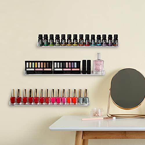 J JACKCUBE DESIGN Acrylic Nail Polish Wall Mount Cosmetic Storage Organizer, Space-Saving 3 Ledge Shelf Set (Large)- :MK178B - Image 2