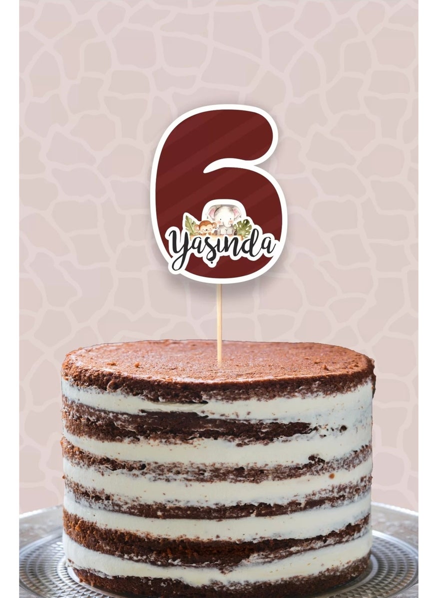 Neşeli Günlerim Happy Days Safari Pastel 6 Years Old (Six) Cake Topper Thick Paper 