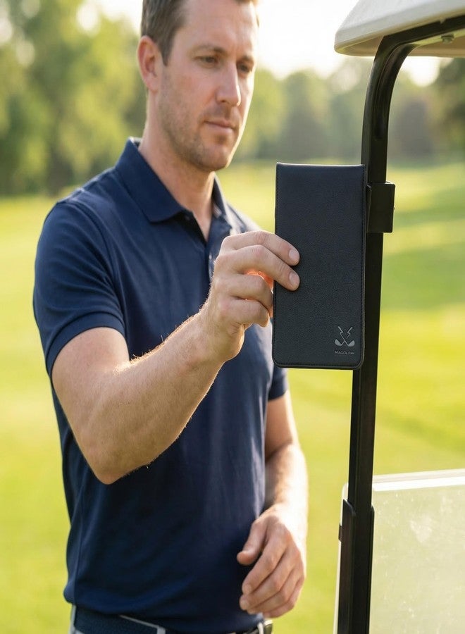 MAGOLFIN Magnetic Golf Scorecard Holder, Premium Leather Golf Yardage Book, Fits Standard Score Books, Securely Attaches to Golf Cart Accessories for Easy Access, Ideal Golf Accessories Gift for Men - Image 2