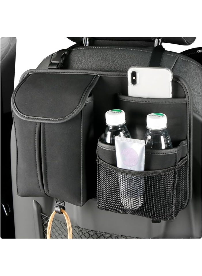 YQbest Car Seat Back Organizer, Large Capacity Storage Bag with Hook & Suede Tissue Box (Black) - Universal Fit for Cars, SUVs, Vans, Keep Car Interior Tidy, Easy Installation for Travel & Daily Use - Image 1