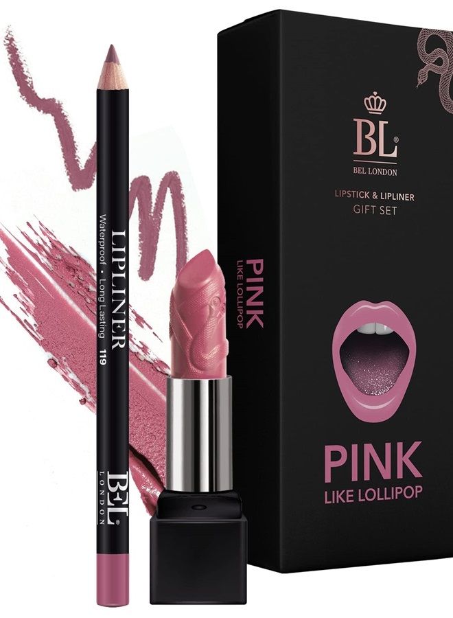 BL مجموعة محدد الشفاه و أحمر الشفاه المتطابقة بالألوان (وردي) - أحمر شفاه أرجان طويل الأمد بتغطية كاملة ومحدد شفاه مع زيوت طبيعية للتغذية والترطيب والحماية - خالي من المواد الكيميائية - Image 1