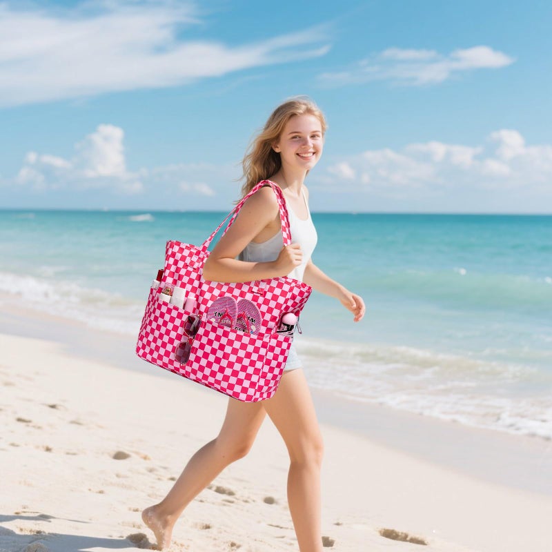 LEDAOU Large Beach Tote Bag Women Waterproof Sandproof Zipper Beach Tote Bag for Pool Gym Grocery Travel with Wet Pocket - Image 2