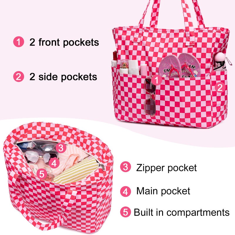 LEDAOU Large Beach Tote Bag Women Waterproof Sandproof Zipper Beach Tote Bag for Pool Gym Grocery Travel with Wet Pocket - Image 5
