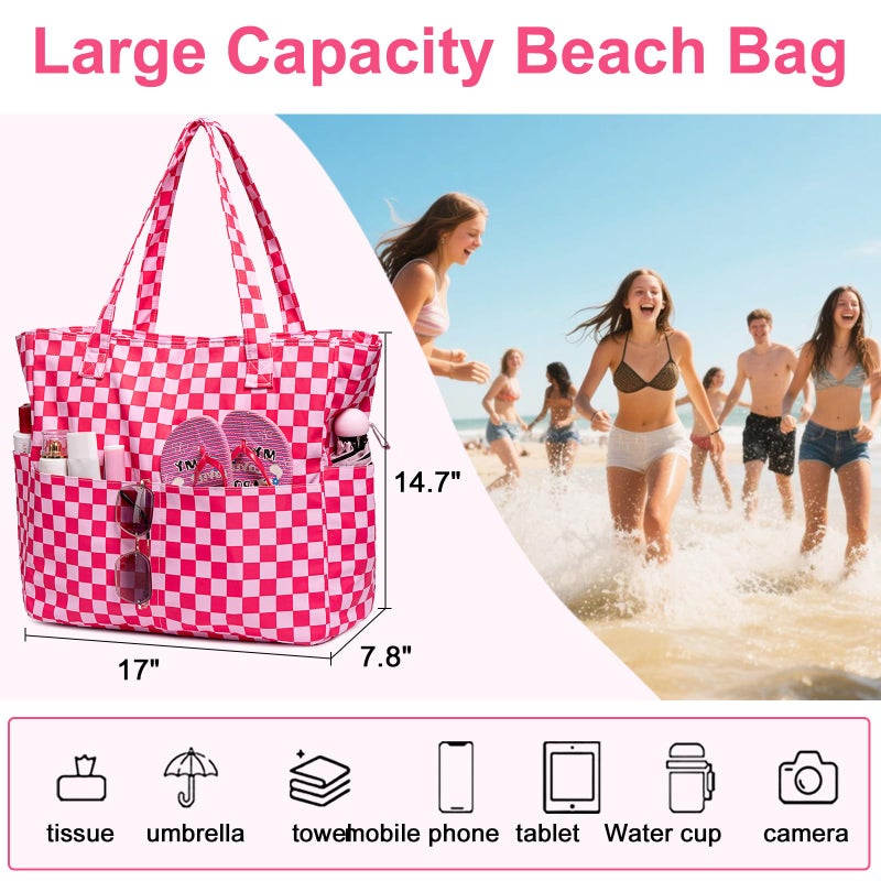 LEDAOU Large Beach Tote Bag Women Waterproof Sandproof Zipper Beach Tote Bag for Pool Gym Grocery Travel with Wet Pocket - Image 4