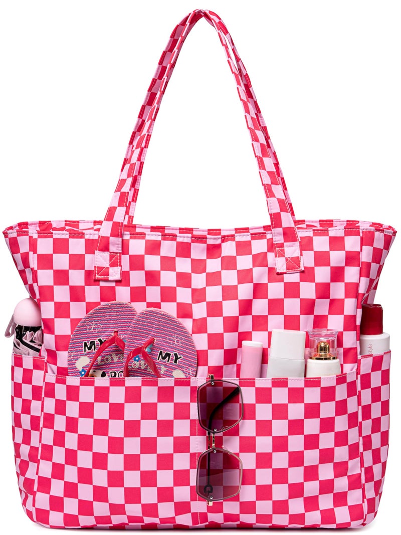 LEDAOU Large Beach Tote Bag Women Waterproof Sandproof Zipper Beach Tote Bag for Pool Gym Grocery Travel with Wet Pocket - Image 1